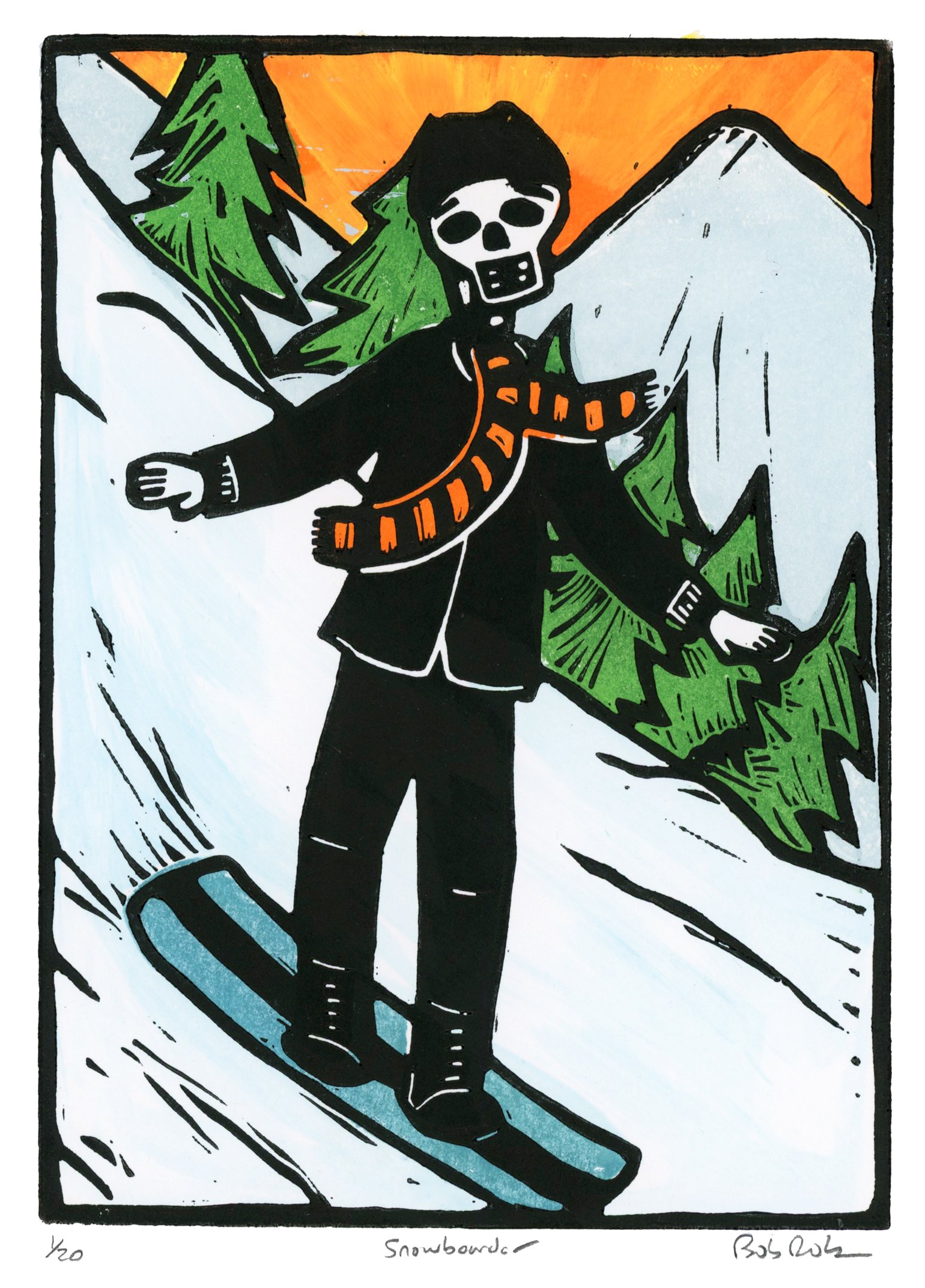 Image of Snowboarder (Linocut)