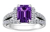 YVETTE Split Semi Halo Diamond Engagement Ring with Emerald-Cut Amethyst in Platinum (8x6mm)