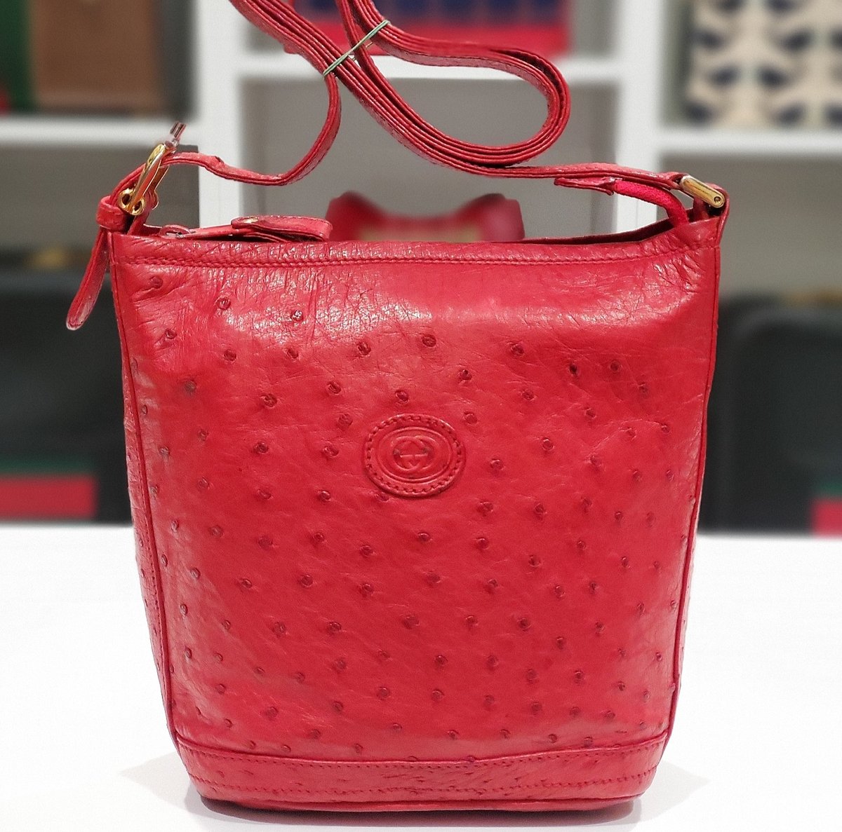 Gucci messenger crossbody bag Dark red Ostrich leather ref.930161