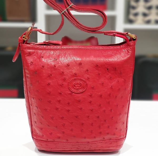 Image of Vtg. Gucci Red Ostrich Crossbody Bag