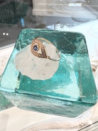 Image 2 of 14k solid gold diamond & sapphire evil eye ring