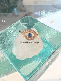 Image 1 of 14k solid gold diamond & sapphire evil eye ring