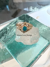 Image 1 of 14k solid gold turquoise scroll swirl antique ring