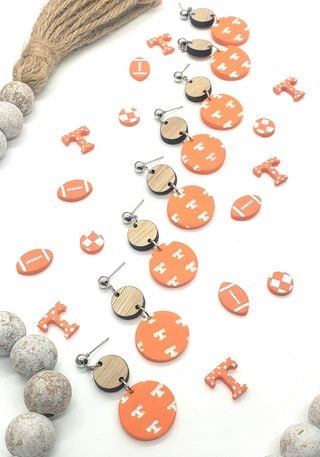 Image of Orange T Wood Circle Dangles