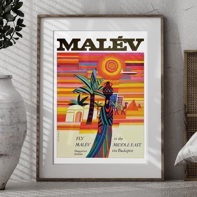 Fly Malev to the Middle East | Mate Andras | 1966 | Vintage Travel Poster | Home Decor
