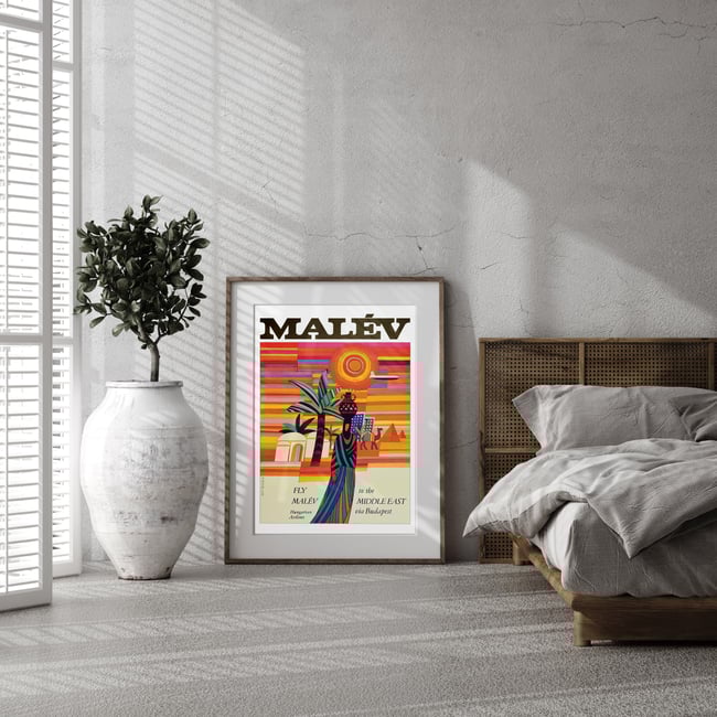 Fly Malev to the Middle East | Mate Andras | 1966 | Vintage Travel Poster | Home Decor