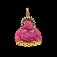 Image 1 of 10 K Gold Jumbo Smiling Buddha Pendant (Particially Iced)