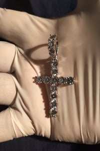 Image 3 of Large Moissanite Cross 5mm 6.7ct .925 Silver