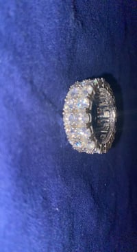 Image 3 of 10MM WIDTH 925 STERLING SILVER/GOLD MOISSANITE TWO ROW RING
