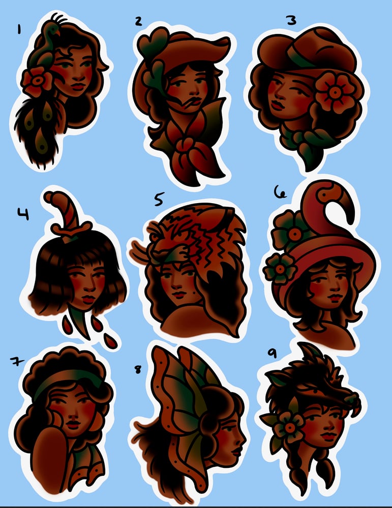 Image of 1 - 9 Lady Heads 