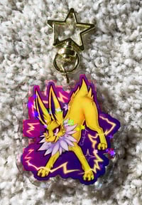 Image 1 of Small Holographic "Electric Spiky Fox" Acrylic Keychain