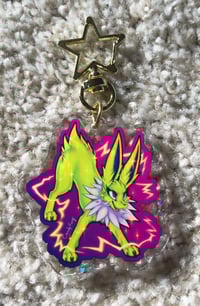 Image 2 of Small Holographic "Electric Spiky Fox" Acrylic Keychain