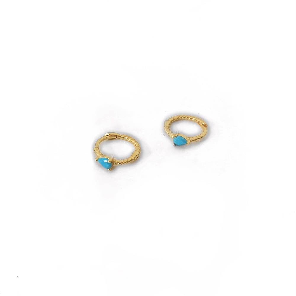 Image of Gold & Turquoise Huggie Hoops
