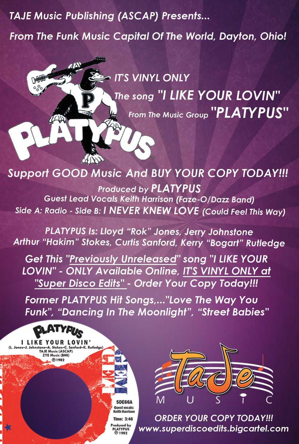 Platypus "I Like Your Lovin" 1982 Hidden Secret 45rpm