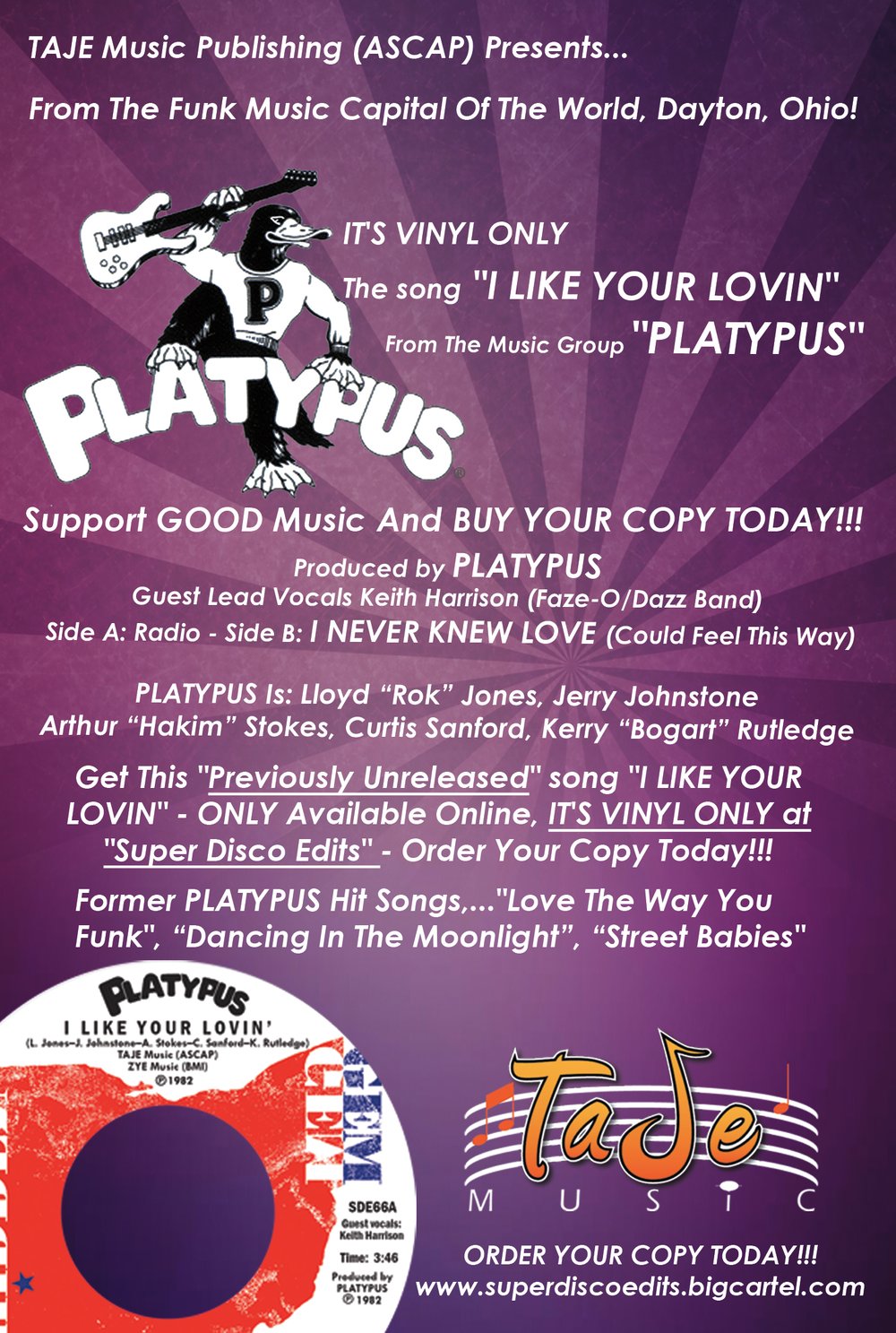 Platypus "I Like Your Lovin" 1982 Hidden Secret 45rpm 