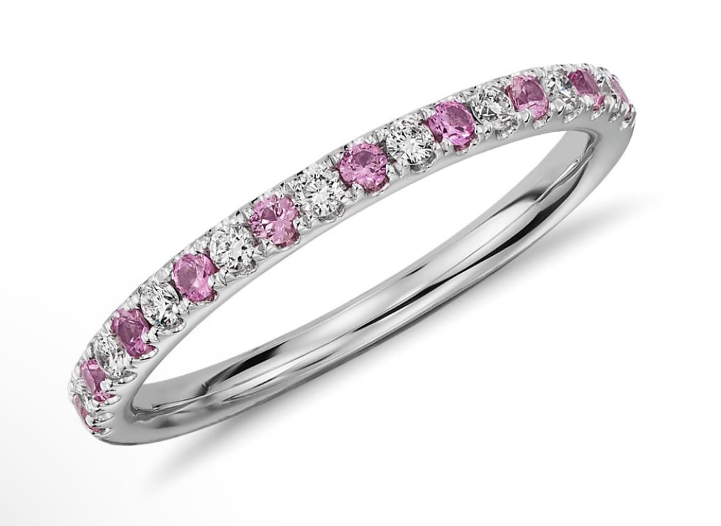 Riviera Pav Pink Sapphire and Diamond Ring in 14k White Gold 1.5