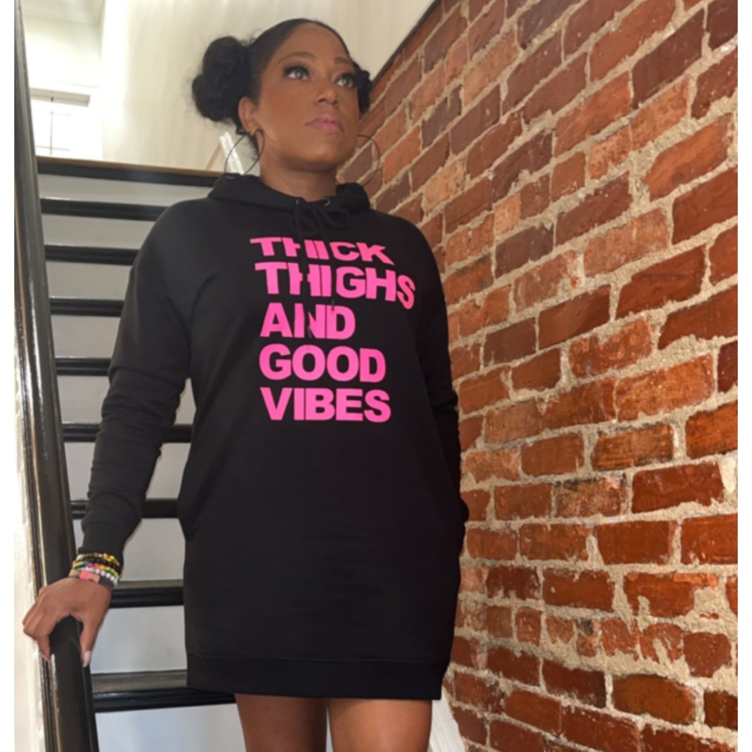 Image of Thick Thighs & Good Vibes Hoodie Dress 
