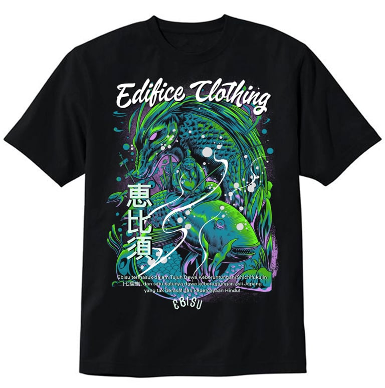 Image of EDIFICE CLOTHING EBISU GODS OF FORTUNE BLACK SHORT SLEEVE SHIRT  M-XL
