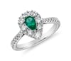 Pear Emerald Ring with Diamond Halo in 14k White Gold (6x4mm)