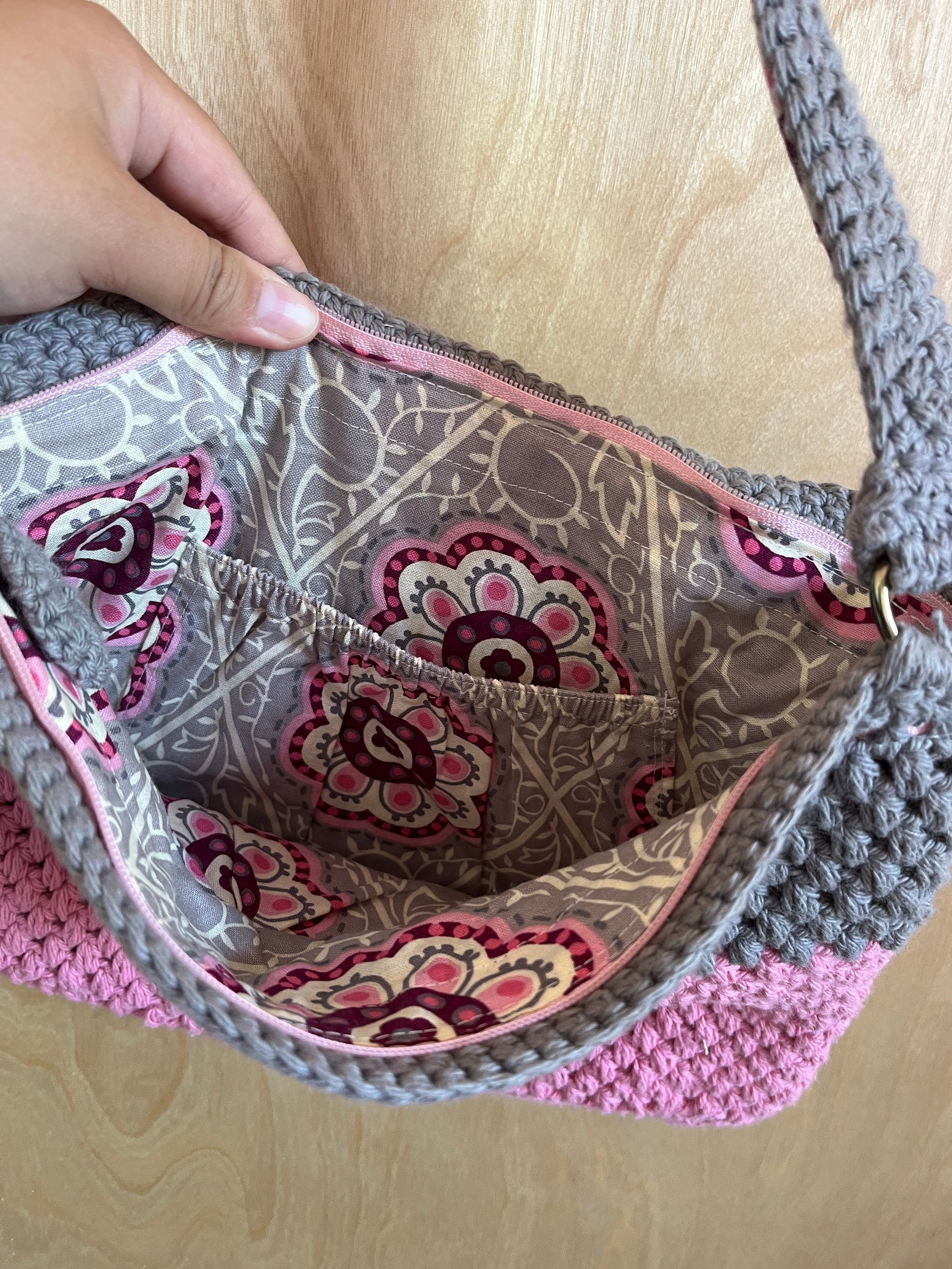 Pink and grey bag best sale