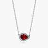 STELLA 18K White Gold Sideways Pear Ruby And Diamond Halo Necklace 