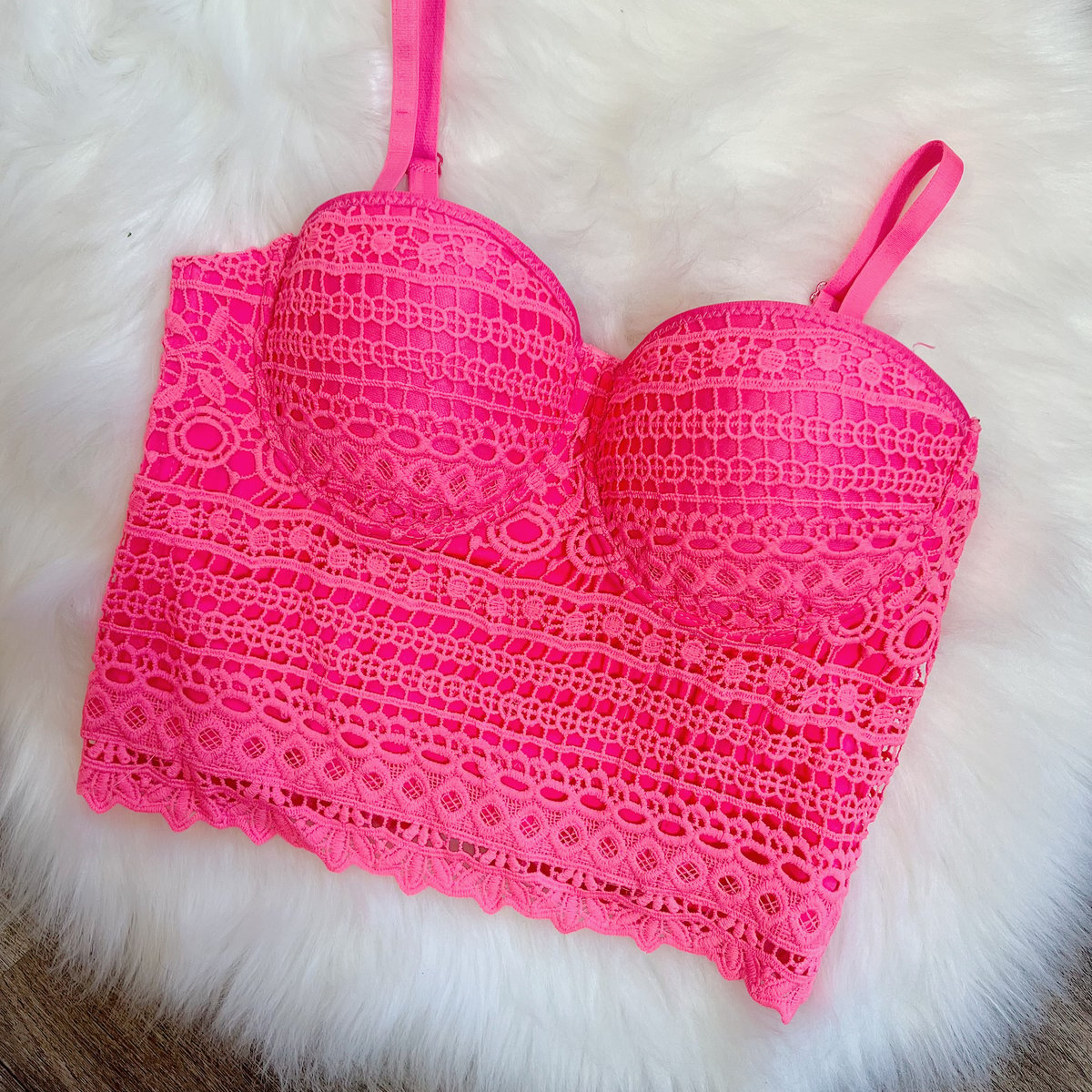 Neon Pink Lace Bustier Tube Top
