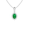 CAROLINE Oval Emerald Pendant with Floral Diamond Halo