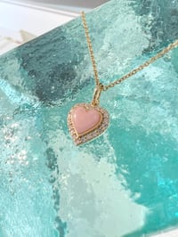 Image 2 of 14k diamond & pink opal heart 