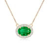 East-West Oval Emerald Necklace with Diamond Halo