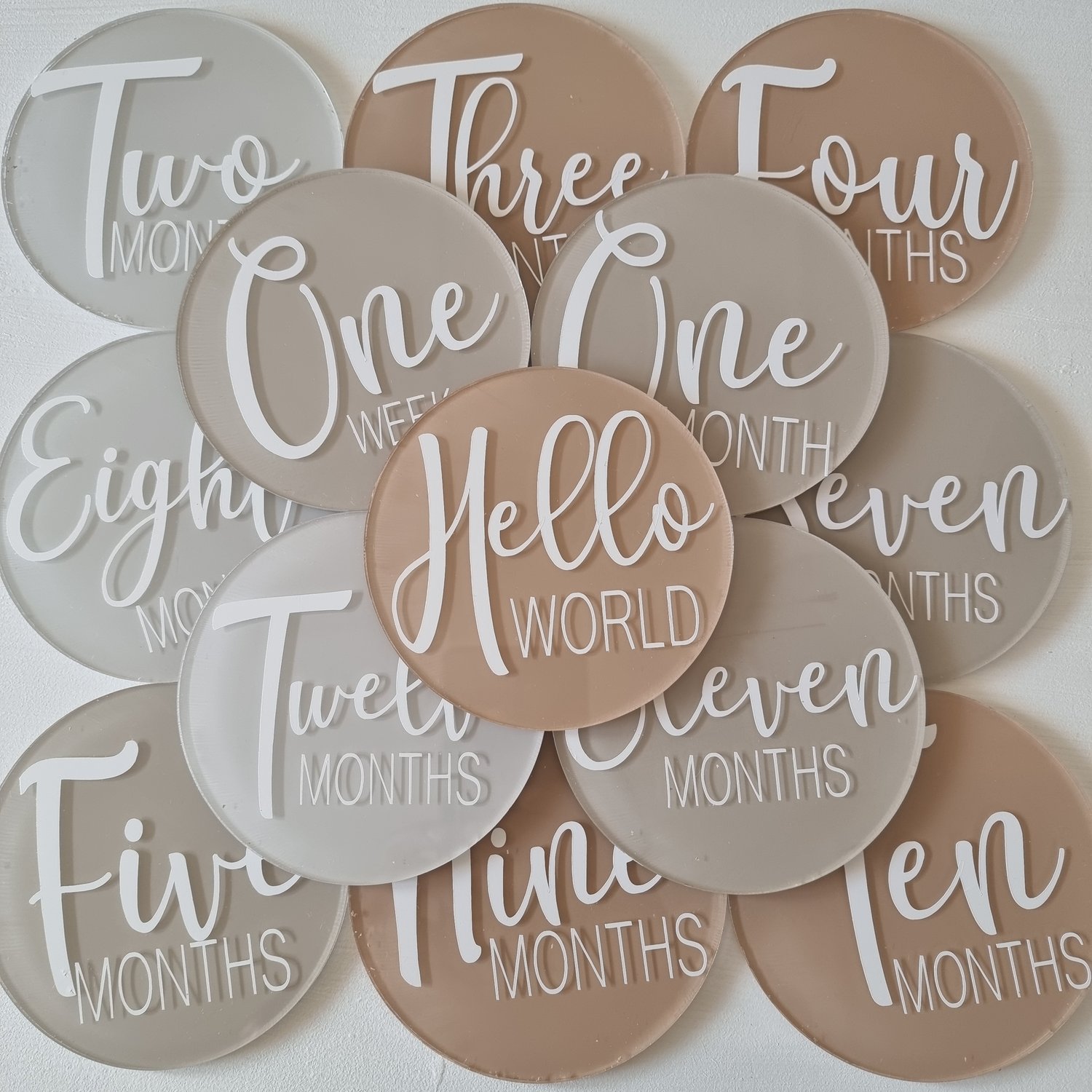 ACRYLIC BABY MILESTONE DISCS WITH PAINT AND GOLD FOIL