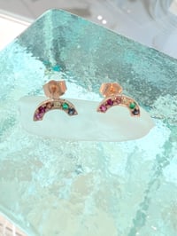 Image 2 of 14K solid gold hawaii rainbow earrings 