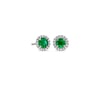 Emerald and Micropavé Diamond Halo Stud Earrings in 18k White Gold (5mm)
