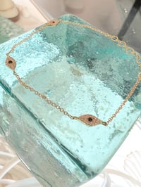 Image 2 of 14k solid gold diamond & blue sapphire three evil eye chain bracelet 