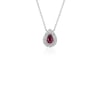 Ruby and Diamond Double Halo Pendant in 18k White Gold (6x4mm)