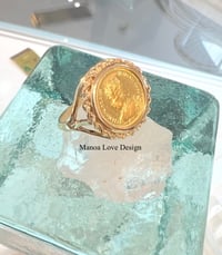 Image 1 of 24kt solid gold vintage rare Liliuokalani queen Hawaiian rope bezel ring
