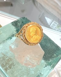 Image 2 of 24kt solid gold vintage rare Liliuokalani queen Hawaiian rope bezel ring