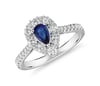 Pear Sapphire Ring with Diamond Halo in 14k White Gold (6x4mm)