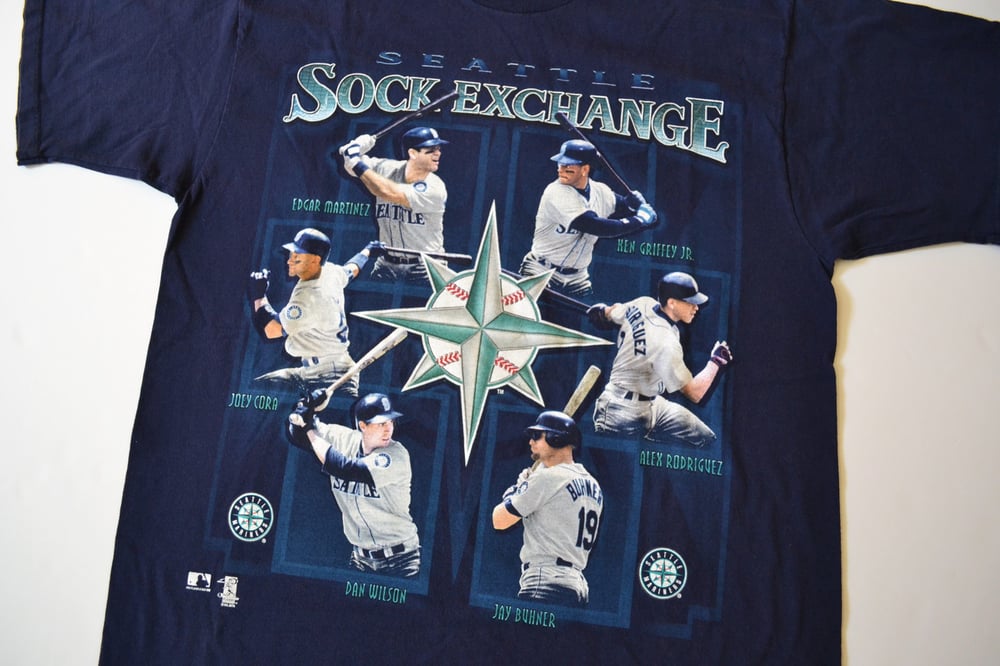 Image of Vintage 1996 Seattle Mariners "Sock Exchange" Pro Player T-Shirt Sz.L