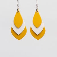 Image 1 of Australian leather teardrop earrings - Rich yellow and white [TYE-098]