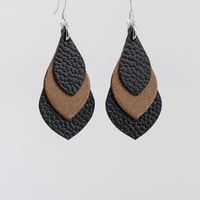 Image 1 of Australian leather teardrop earrings - Textured black and dark bronze [TMB-092]