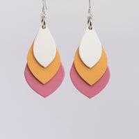 Image 1 of Australian leather teardrop earrings - White, soft apricot, pink [TPO-094]