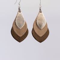 Image 1 of Australian leather teardrop earrings - Rose gold, matte rose gold, dark bronze [TMT-040]