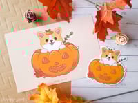 Image 1 of Pumpkin Corgi Sticker & Art Print