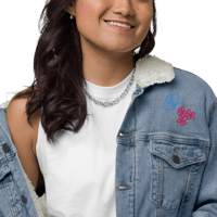 Image 5 of Women's denim sherpa embroidered jacket (Butterfly and flowers)