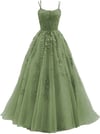 Green Long Evening Prom Tulle Party Dress, Tulle with Lace Long Formal Dress