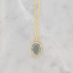 Image of Sri Lanka Aquamarine crystal oval cut 14k gold necklace no.3