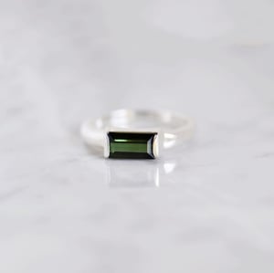 Image of Green Tourmaline bevel cut wide band silver ring