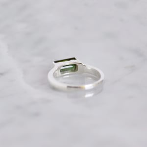 Image of Green Tourmaline bevel cut wide band silver ring