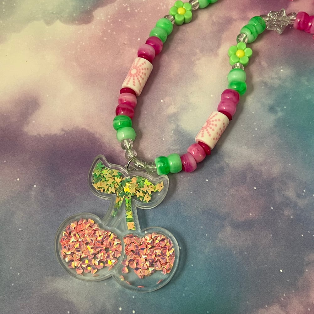 Image of Cherries Shaker Kandi Necklace Fidget