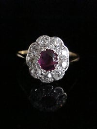 Image 1 of EDWARDIAN 18CT YELLOW GOLD NATURAL RUBY OLD CUT DIAMOND 0.90CT CLUSTER HALO RING